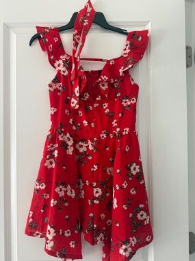 Red Floral Ruffle-Sleeve Romper